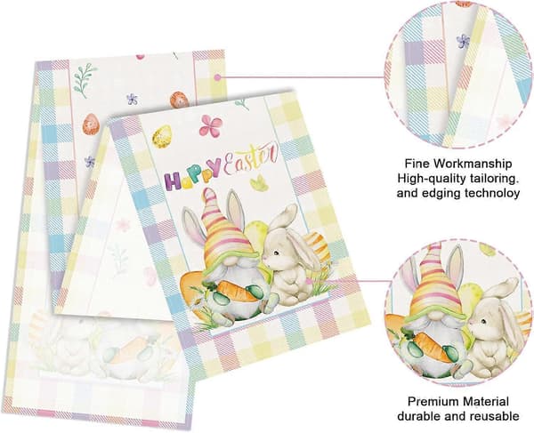 Easter Table Decorations, 13x72 inch Buffalo Plaid Spring Easter Bunny and Egg Kitchen Table Decoration (FMY)