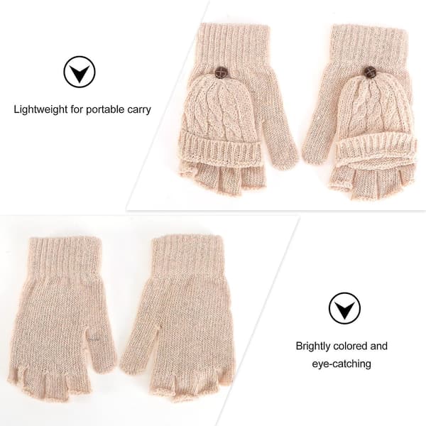 Vintervarme strikkede vanter til kvinder med aftagelig tommelfinger (beige)