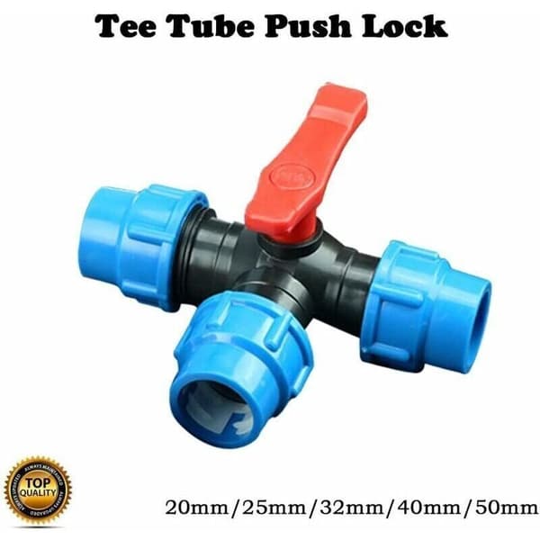 25 mm Water Compression Tee Fitting for Garden and Agricultural Irrigation, Compatible with 1 inch