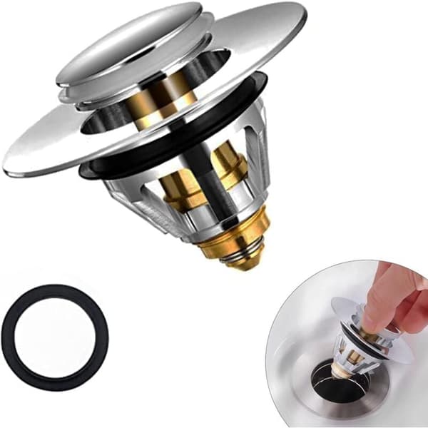 Universal Pop Up-diskho med anti-igensättningsfilter, kompatibel med 38-43 mm badrumsvask