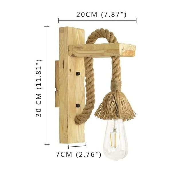 Industrial LED Wall Lamp, Decorative Wooden Hemp Rope Wall Light for Cafe