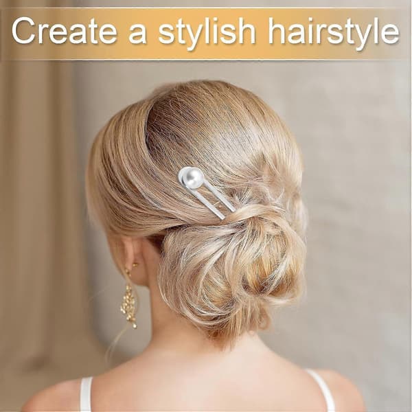 2 st Pärlhårnålar, Fransk U-formad Hårgaffel Elegant Chignon Hårknut Metall