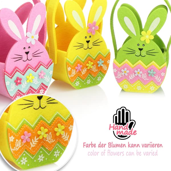com-four® 3X Easter Basket to Fill - Felt Gift Bag with Easter Bunny - Easter and Spring Decoration (3 Baskets - 19x11cm)