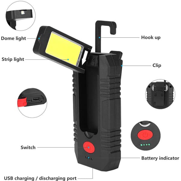 USB-oppladbar campinglykt med sterk magnetkrok LED-arbeidslys 4 lysmoduser Supersterk COB LED