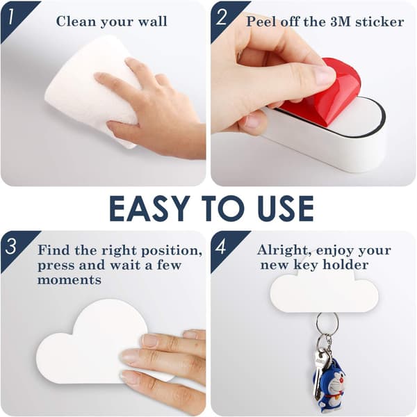 White Wall Mounted Magnetic Adhesive Hooks, [2-pack] Wall Key Holder