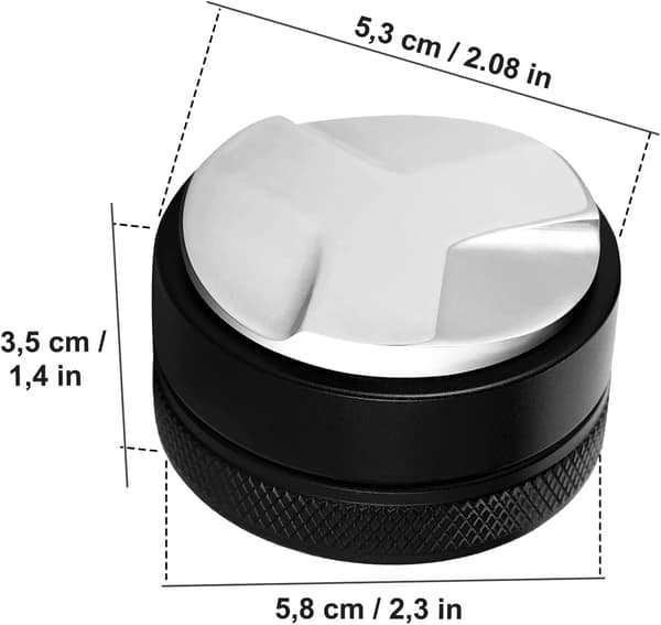 Kaffedistributør, 53 mm 304 rustfritt stål kaffenivellerer, nivelleringsverktøy for malt kaffe, svart