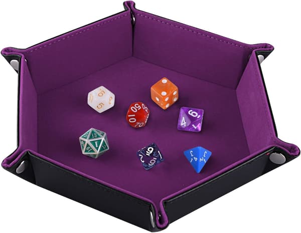 Terningebakke i læder (mørkviolet), sammenfoldelig hexagonal PU-læder