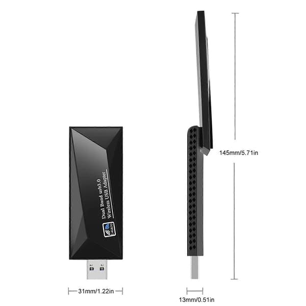 Wireless Network Card 1300Mbps WiFi Code Lock USB 3.0 Adapter Dual Frequency 2.4/5.8GHz Driver-Free High-Speed Faster Transmission Wireless External R