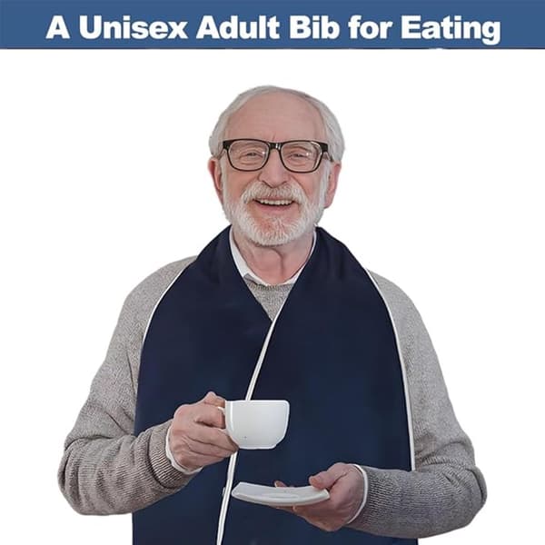 160*35 cm Adult and Elderly Bib - Reversible, Large, Reusable, Washable - Clothing Protector - Blue