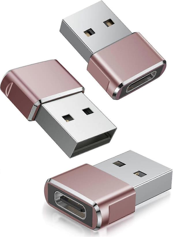 USB til USB C-adapter 3-pak, Type C hun til A han ladekabelkonverterer Rosa