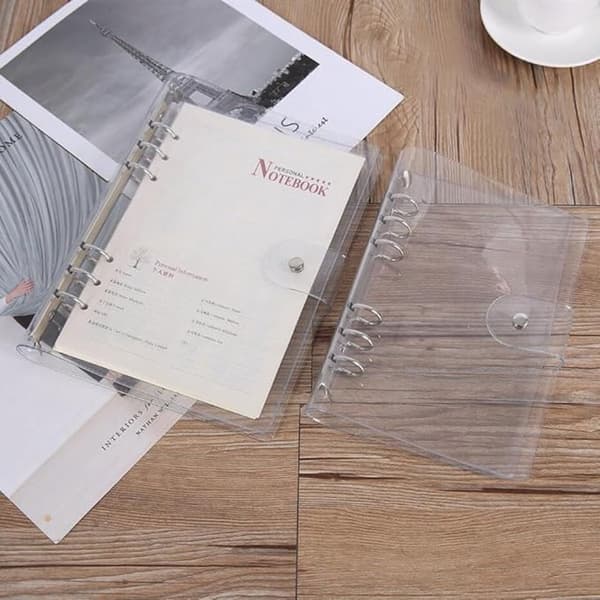 A5 6-ring binder cover, 2-pack transparent PVC waterproof refillable with snap closure for planner, office and school