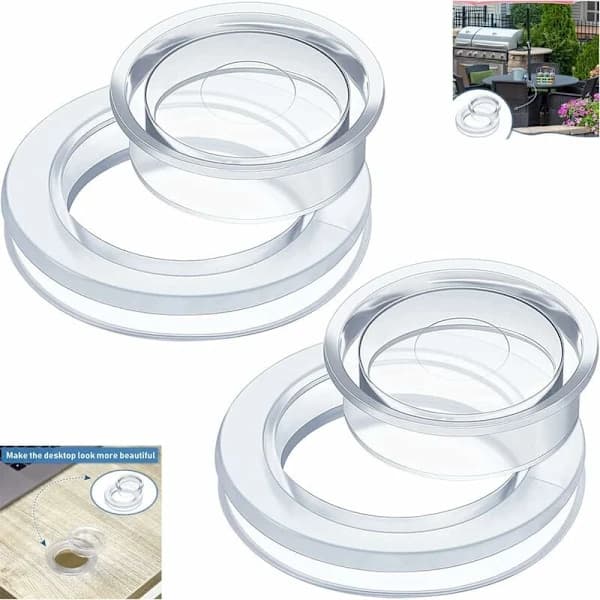 Pack Patio Table Umbrella Rings and Cap Set, Thicker Hole Ring Plugs and Cap Set for Standard Size Umbrella (Clear)