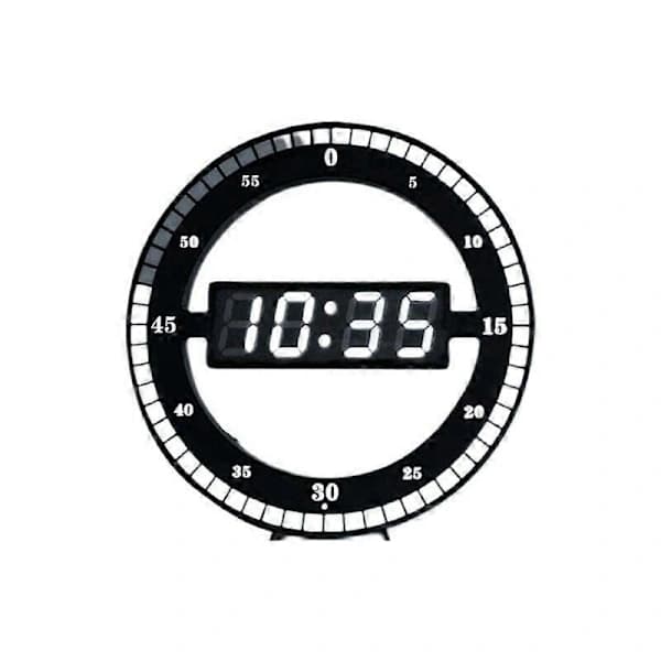 Silent LED Digital Table Clock - Black Electronic Wall Clock - Round Table Clock - For Bedroom, Living Room and Office 30 cm
