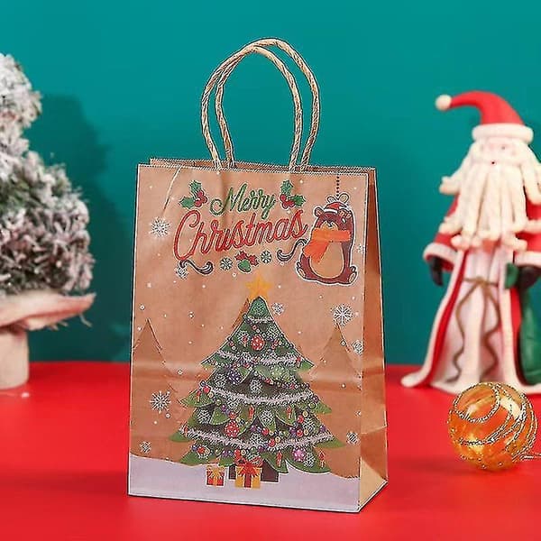 Julklappspåsar, 8 stycken julklappspåsar i kraftpapper, återanvändbara