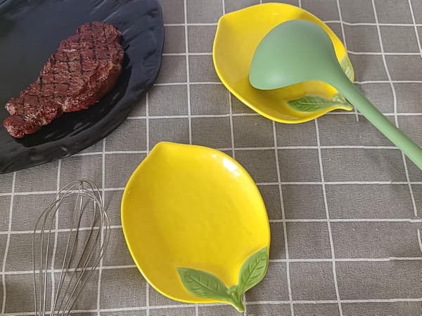Ceramic Spoon Rest for Stove Top, Cute Lemon Shaped Spoon Holder for Kitchen Counter