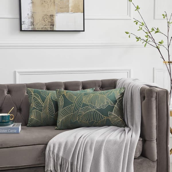 Sammet Kuddfodral 30x50 cm Dekoration Tryckt Guld Kuddfodral för Soffa Sovrum Bil Vardagsrum Kuddfodral Grön Set om 2