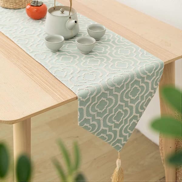 Turkis Bordløber 122 cm Jacquard Sengeløber Med Kvast Kommode Tørklæde Til Hjem, Fest, Bryllup