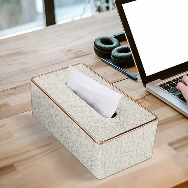 Rektangulär läder servettbox (Beige - Ice Cracks mönster)-