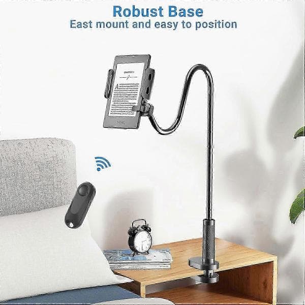 Kindle Holder with Remote Page Turner, Hands Gooseneck Tablet Stand for Reading in Bed