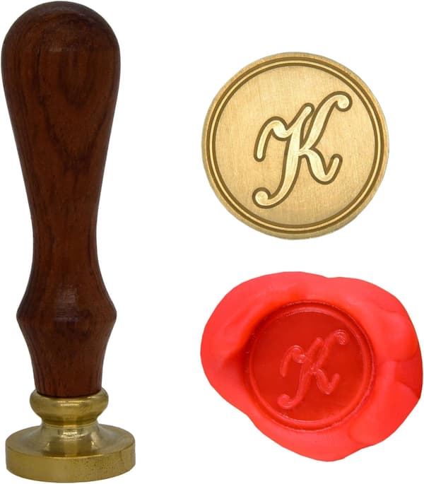 Voksseglstempel bokstav A-Z, alfabet initialseglstempel for jule- og takkekort, bryllupsinvitasjon W-S-2 (bokstav K) -