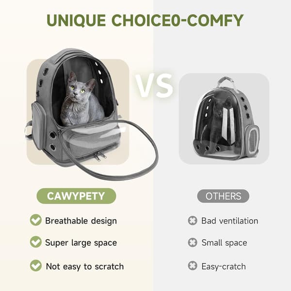 Cat Backpack, Breathable Cat Carrier Large Bubble Pet Backpack for Kitten Small Dog up to 12 Pounds - Grey