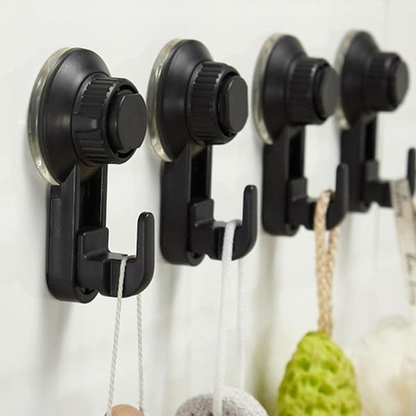 4 pieces shower suction cup hooks - removable suction cup hooks - no drilling required, hanging bags, coats, wardrobe hooks - black