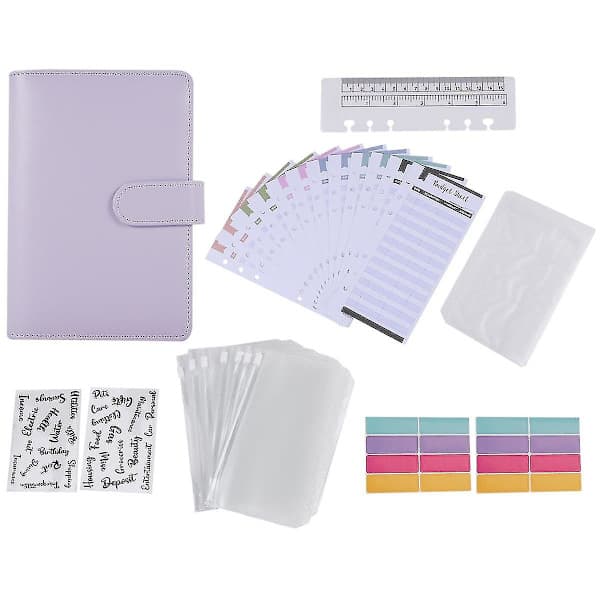 A6 Budgetmappe med lynlåskuverter, Budget Planner Book Organizer, Kontantkuverter til budgettering Lilla[PL]