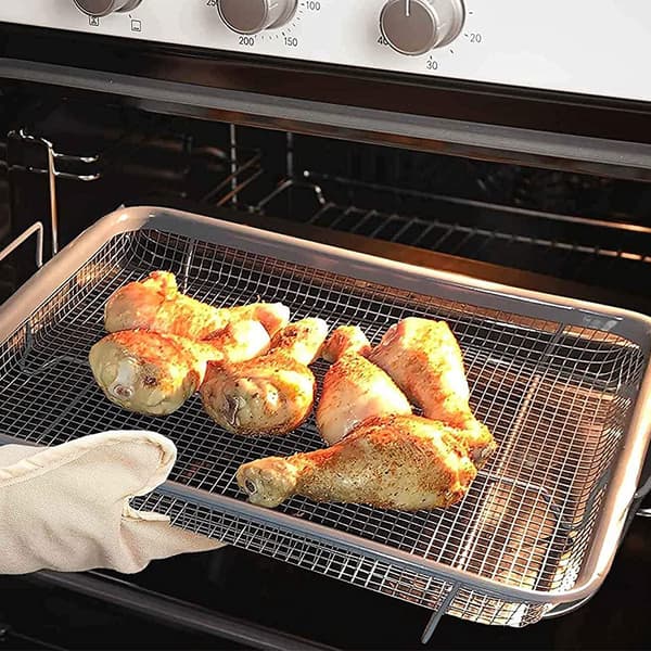 Multifunksjonell matlagingskurv i rustfritt stål for pommes frites, grilling (30 x 22 x 5 cm)