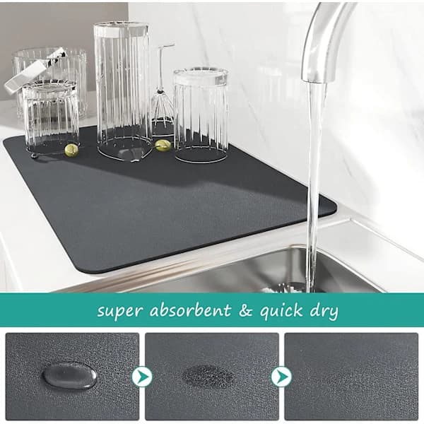 Drainage Mat, Super Absorbent Kitchen Drainage Mat, Quick Drying Sink Mat, Non-Slip Drainage Mat For Kitchen Countertop Dark Grey 50*60cm