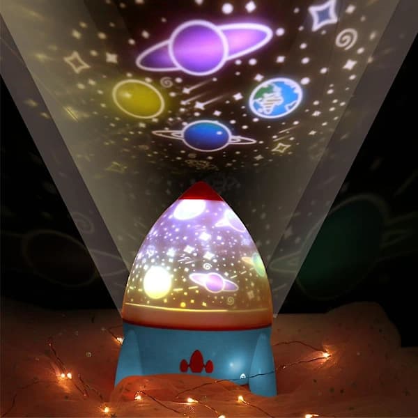Star Projector Lamp Charging Rotating Small Rocket Remote Control 6 Dream Projector Lamp With Remote Control Star Light Music Box Blue