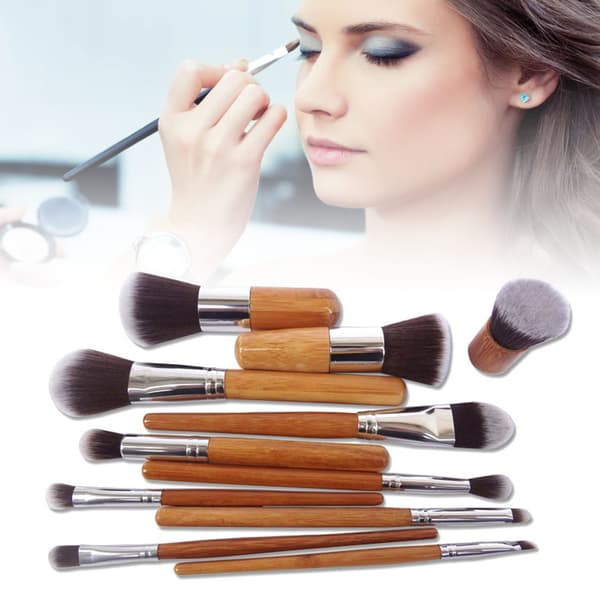 11 stk. makeupbørstesæt, fint håndværk, professionelle makeupbørster med stofpose