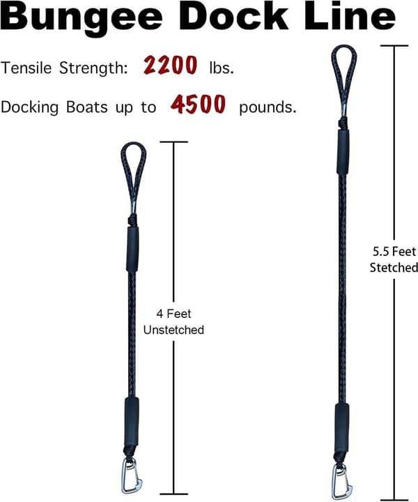 st - Båtrep - Förtöjningsrep för båtar - Stretch - Båt Bungee Dock Line med krokrep