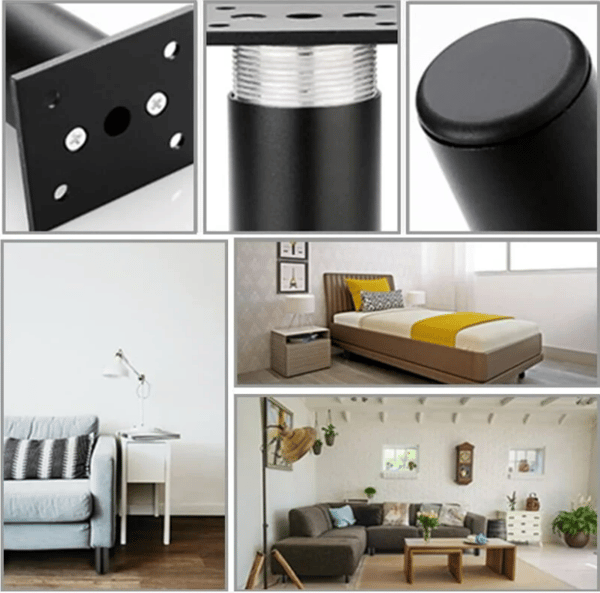 (Sort) 4 matte møbelben, 80 mm aluminium, TV-bordsben, s
