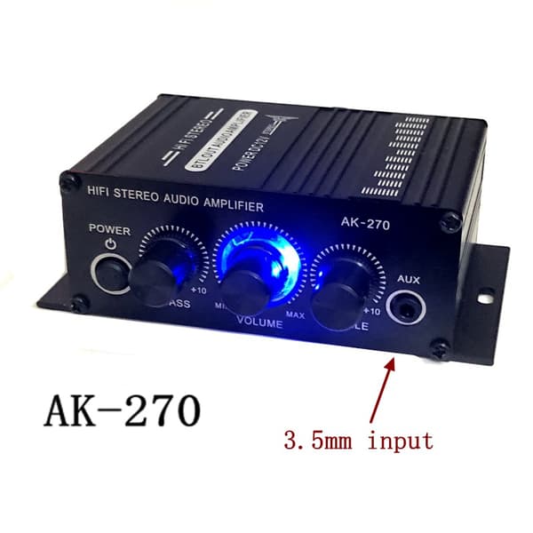 AK270 Liten Mini 2-kanals Stereo 12V Effektforsterker Lydforsterker