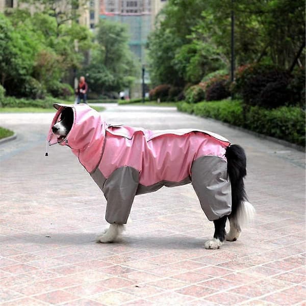 Pink Dog Raincoat with Detachable Hoodie, Drawstring Jacket, 10 Sizes