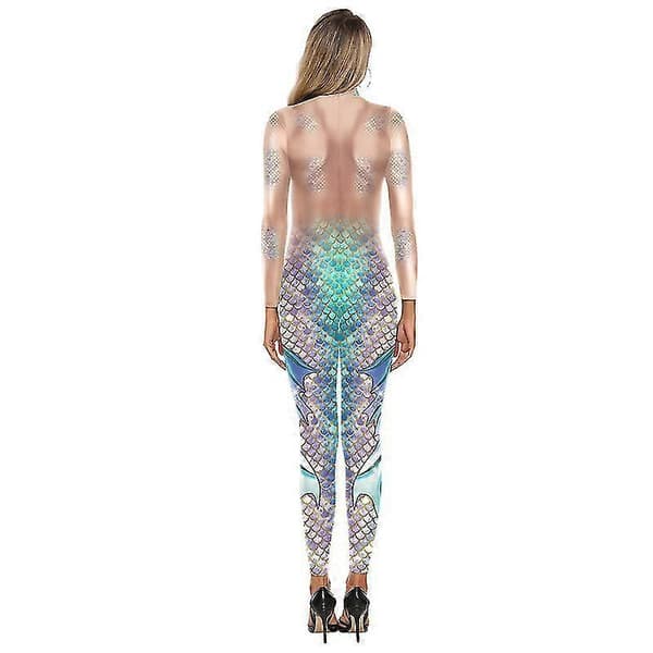 Dame 3D Havfrue Print Jumpsuit Bodysuit Halloween Karneval Cosplay Kostumer