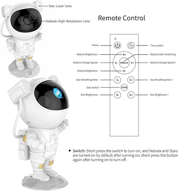 Astronaut Galaxy Projector Starry Sky Night Light, Astronaut Star Projector with Nebula, Timer and Remote Control, Star Lamp for Bedroom and Ceiling