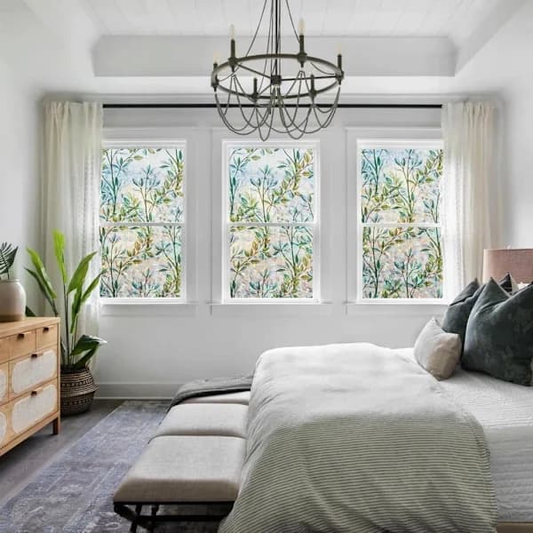 3D Static Window Film for Privacy, Glue-Free UV-Blocking Heat Insulation for Home Office Glass, Leaf Pattern 30 x 200 cm 30×200 cm 30×200 cm