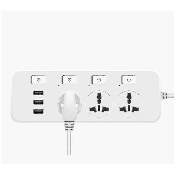 Strømskinne med 5V2.1A overspenningsvern, 3 uttak og 3 USB-porter DB (US/UK/EU)
