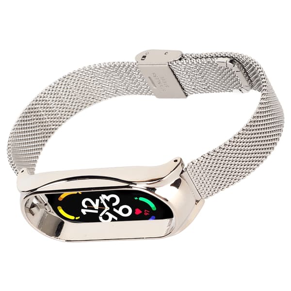 Rustfrit stål armbånd, moderigtigt, åndbart, fleksibelt erstatningsbånd, tilbehør der passer til Mi Band 7 Sølv
