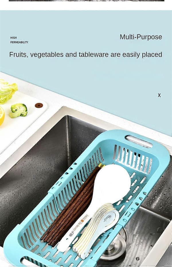 Adjustable Drain Basket Dish Rack Retractable Sink Rack Fruit Vegetable Washing Basket Kitchen Storage Organizer Tool