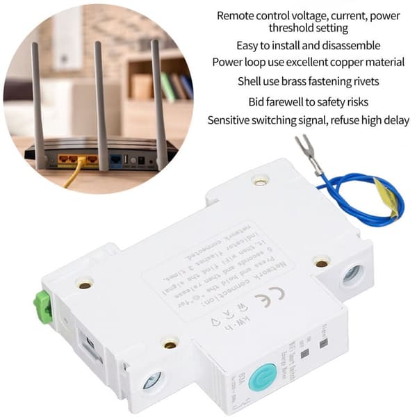 Smart WiFi Circuit Breaker, Energy Meter, DIN Rail Compatible with Ewelink, Wireless Control AC230V 1P 63A