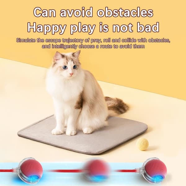Interactive Cat Toys, Long Tail Ball, Teasing Toy, Motion Activated Electric Rolling Ball, Smart Automatic Teasing Stick, USB Rechargeable