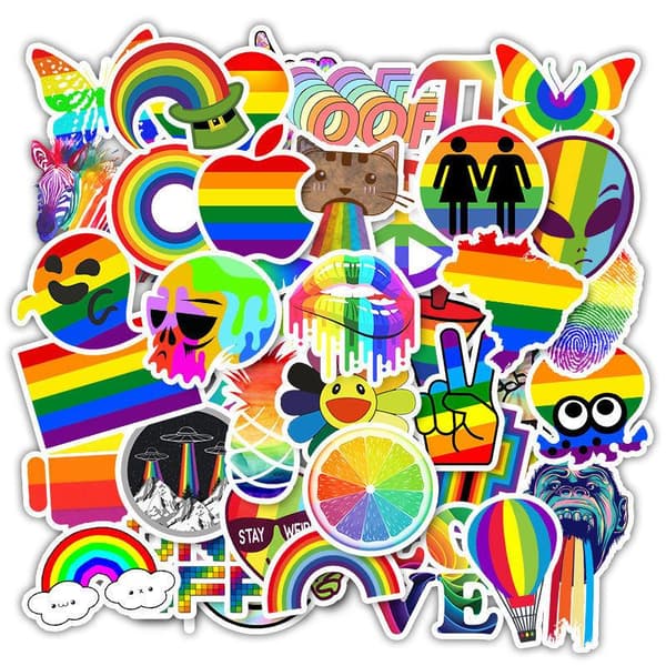 50 klistermärken - Pride-motiv - Regnbåge - Dekaler