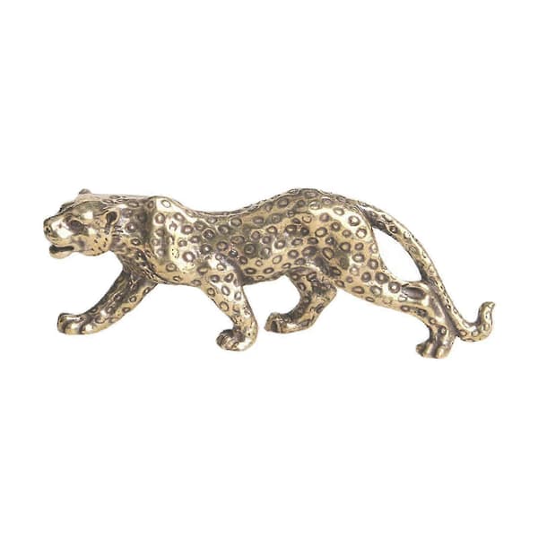 2025 Messing Leopard Panter Statue, Dyrefigur til Hjemmekontor Skrivebordsindretning, Sød Skulptur Gave (FMY)