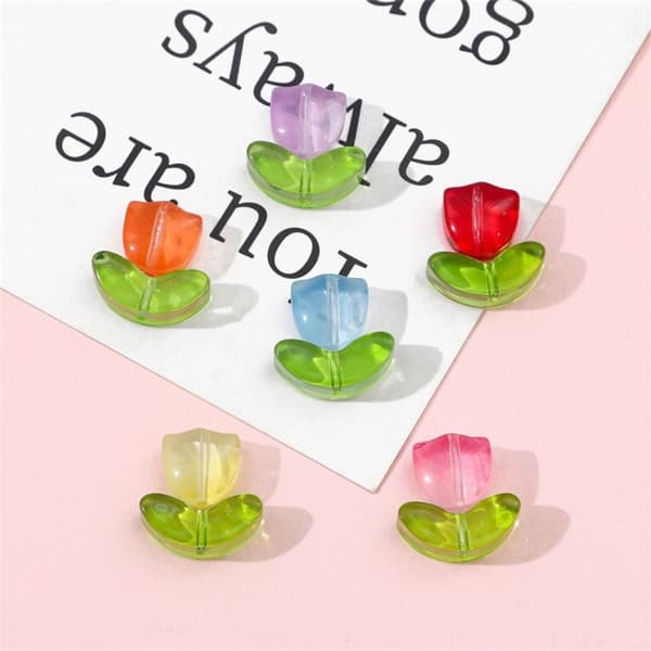 320 pcs Tulip Flower Beads Glass Loose Beads Handmade