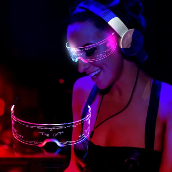 Elektroniska färgade glasögon med teknikkänsla, fest, bar