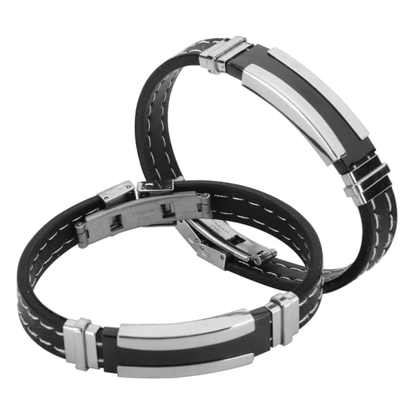 2 stk. armbånd i rustfrit stål og silikone, mode til mænd, justerbart armbånd, smykketilbehør