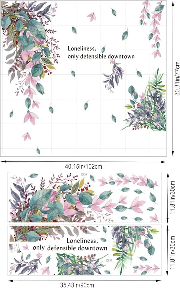 Green Plants and Leaves Wall Decal, Self-Adhesive Palm Leaf and Tree Wall Decoration, Waterproof DIY Wall Decor