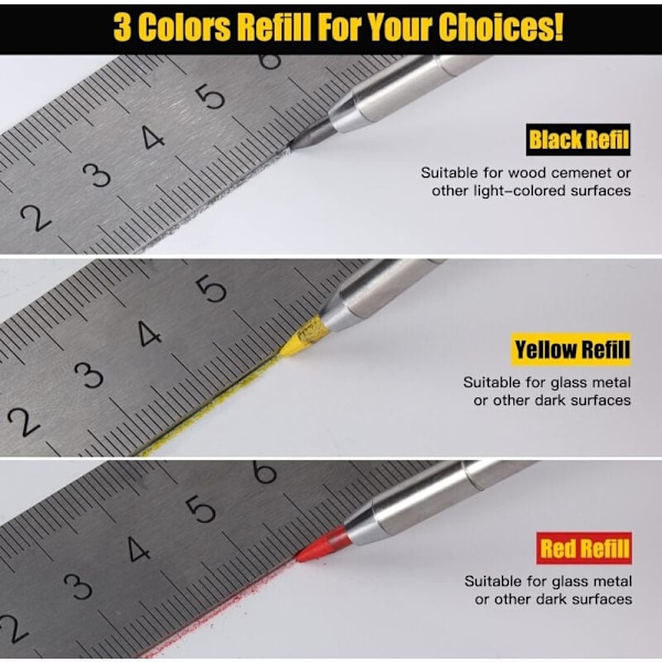 Solid Construction Pen with Sharpener Deep Hole Carpenter Pencil Marking Tool for Glass, Ceramic, Hardened Steel, Wood